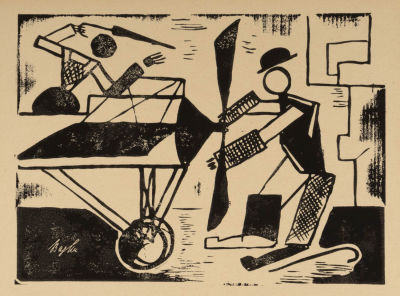 [Конструктивизм] Степанова В. Ф. Авиатор. 1920-е гг. Бумага, линогравюра. Размер 16,5х23 см. Хор 