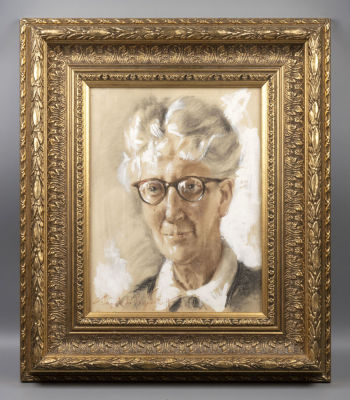 [Экспертиза] Пожидаев Г. А. Портрет пожилой дамы. 1954. Бумага на оргалите, уголь, белила 