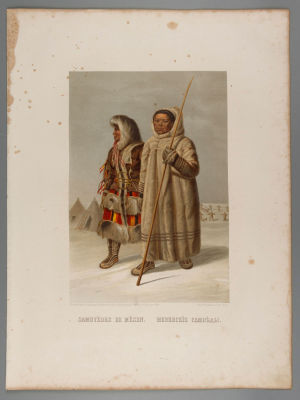 Мезенские самоеды. Народности России. Хромолитография. 1862 г. Размер 52х39 см.Загрязнения 