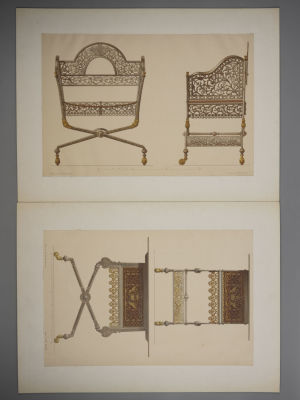 [Проект мебели] Кулибина Н., Новицкая В. Кресло и письменный столик. Две хромолитографии. 