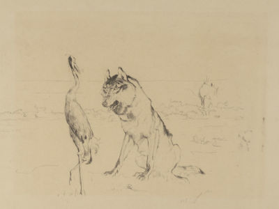 Серов В. А. Волк и журавль. К басням А. И. Крылова. 1890-е гг. Бумага, офорт. Размер листа 35 