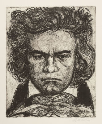 Петрова В. В. Портрет Бетховена. 1982. Бумага, офорт. Размер листа 38х30,5 см. Хорошее 