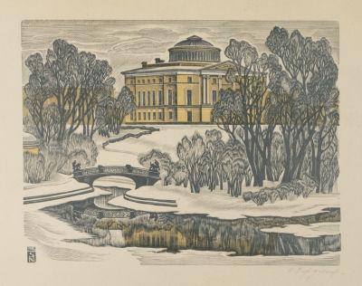 Сердюков Н. В. Павловск. 1981. Бумага, ксилография. Размер 30х45 см. Хорошее состояние. Следы 