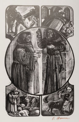 Яхнин О. Испанские новеллы. 1989. Бумага, ксилография. Размер изображения 16х10 см. Размер 