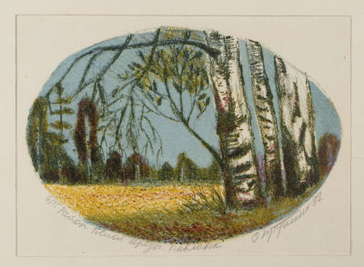 Кукушкин О. Г. Район белой березы. Павловск. 1992. Бумага, литография. Размер по паспарту 22х28 