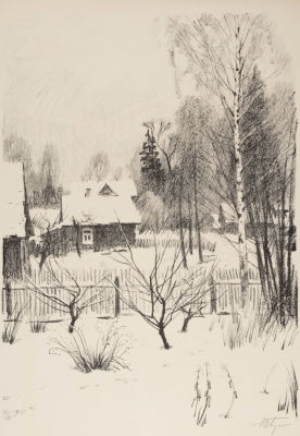 Подлясский Ю. С. Снег выпал. 1971. Бумага, литография. Размер 62х46,5 см. Хорошее состояние. 