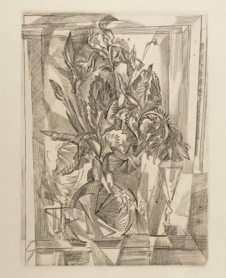 Сергеева Л. А. Ирисы. 1986. Бумага, офорт. Размер 40х31 см. Хорошее состояние. 
Подпись автора 