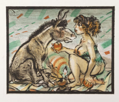 Домашенко Н. И. Золотой осел. Яблоко. 2005. Сухая игла, акварель. Размер изображения 15х19 см. 