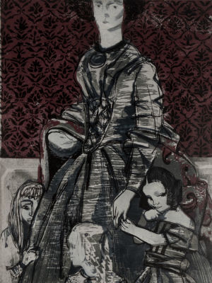 Филимонова А. Мадам. По мотивам романа Ш. Бронте &laquo;Виллет&raquo;. 2020. Цветная линогравюра. Размер 