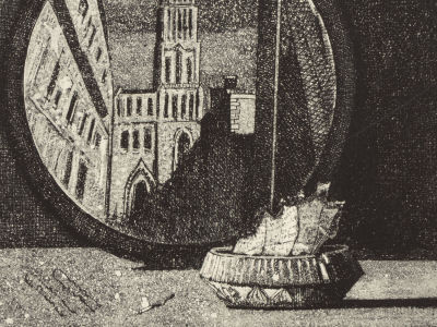 Роменский К. Зеркало. 2018. Офорт. Размер изображения 21х20 см. Размер по паспарту 51х50 см. 