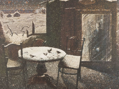 Роменский К. Февраль. 2020. Цветной офорт. Размер изображения 27,5х39 см. Размер листа 38х50 см. 