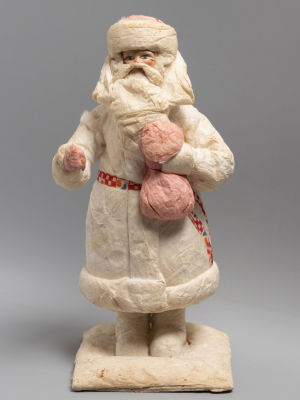 Дед Мороз. Вата, папье-маше. Ярославская фабрика №3, 1966 г. Высота 31 см. Ярлык производителя 