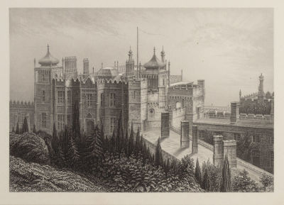 [Воспоминание о Крыме] Алупский замок. 1883. Бумага, гравюра на меди. Размер 16,5х22,5 см. Хорош 