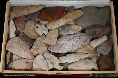 Cigar Box Full of Damaged Arrowheads and Stone Tools Found in Illinois. Cigar Box measures approx..