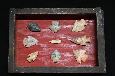 Frame of 9 Arrowheads Found in Ralls Co. Missouri. Longest arrowhead is 2 1/8" and there all 