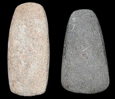 2 Granite Celt Preforms in mid manufacture 5 1/4" Longest Found in Fulton Co. Illinois Ex: Dean 