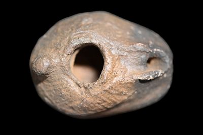 Holy Land Terracotta Oil Lamp Circa 400-700 AD. 2 7/8" long. Ancient Roman Fired Clay 