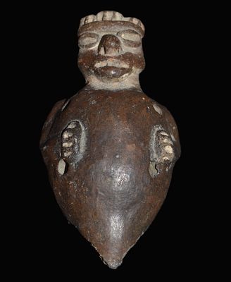 3 5/8 Inch Pre-Columbian Anthropomorphic Pottery Whistle Effigy Pre-Columbian anthropomorphic 