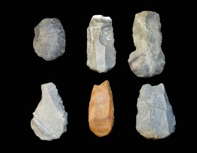 Group of 6 End Scrapers found in Nebraska. 5 are made of Permian Uplift Chert and the 6th is a 