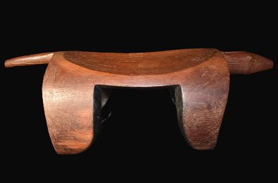 Monumental West African Carved Hardwood Stool With Zoomorphic Terminals. 27 1/2" Monumental 
