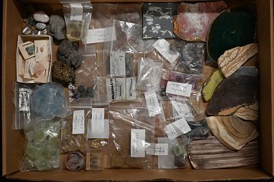 Boxed Mineral and Gemstone Collection. Extensive assortment of labeled mineral specimens 