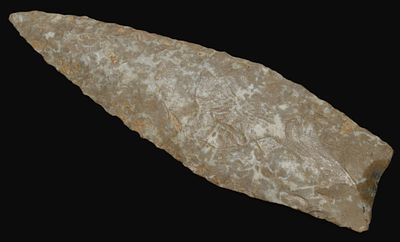 4 1/8" Lancelot Spear - Rechipping in the base. A very nicely made ancient blade. Base has been 