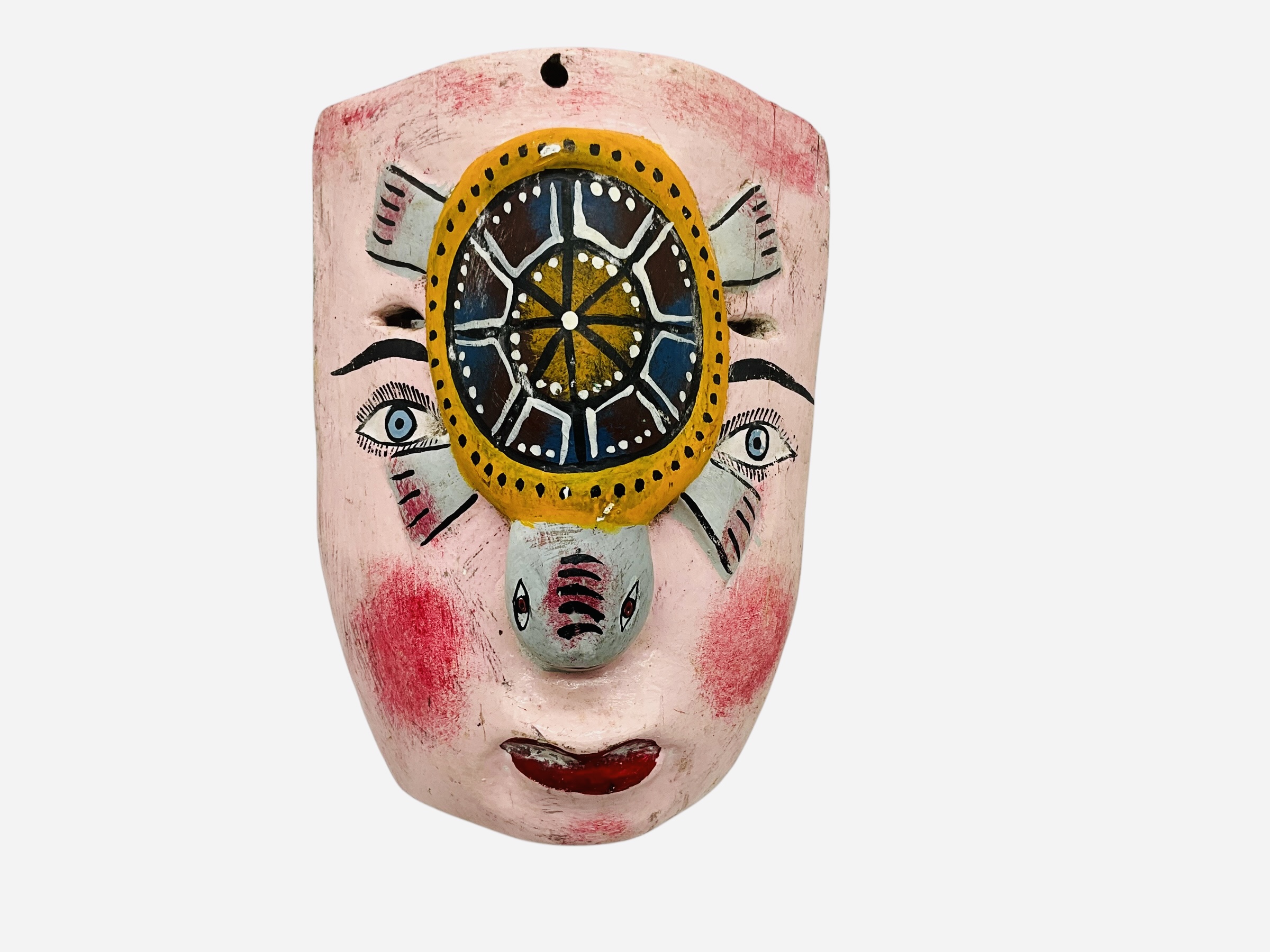 Vintage Mexican Wooden Folk Art Turtle Mask