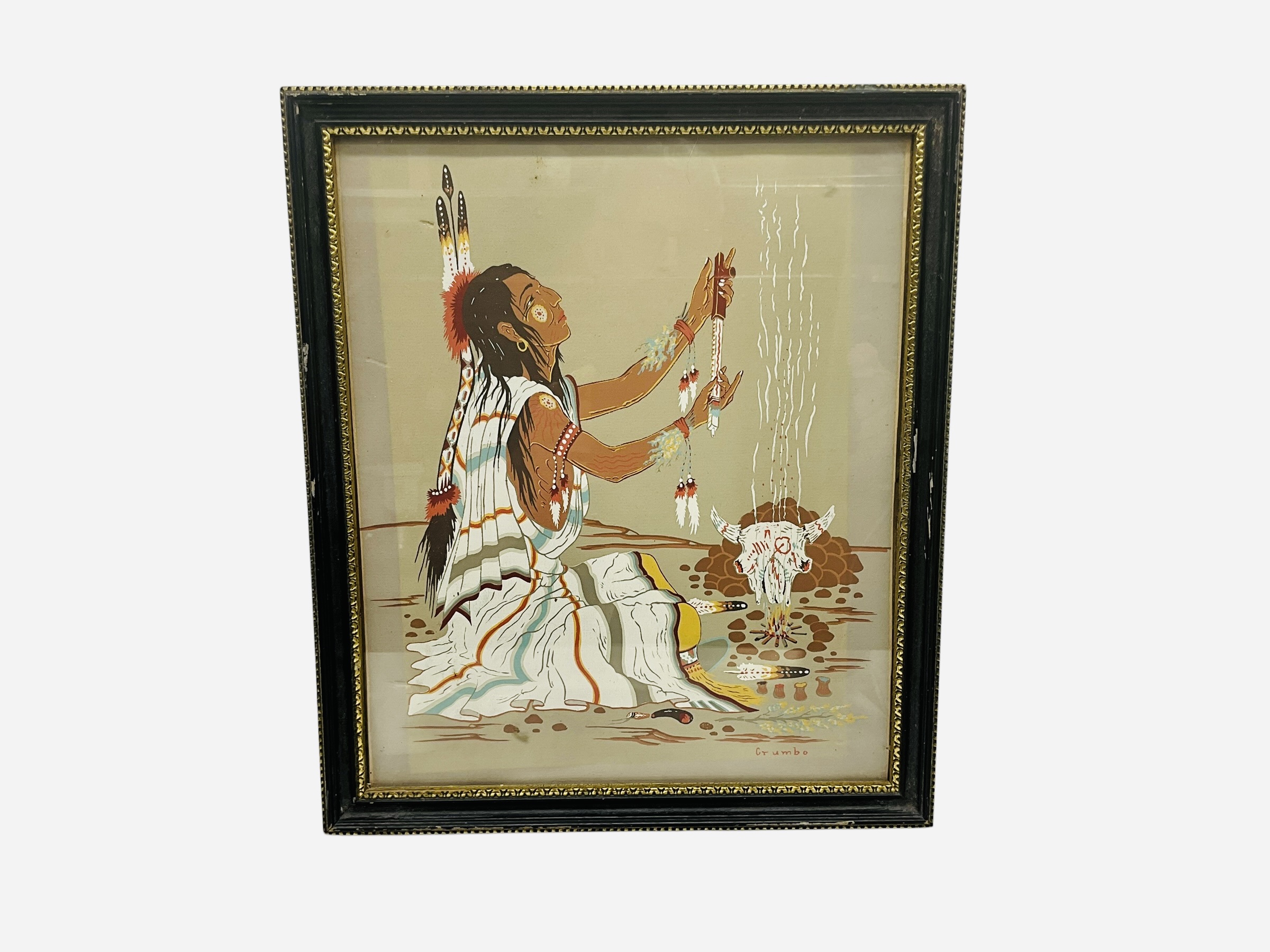 Framed Woody Crumbo 'Peace Offering' Silk Screen