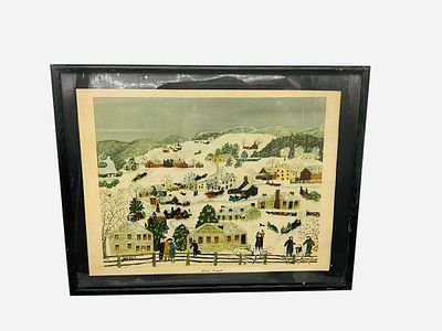 Grandma Moses Winter Twilight Lithograph. Vintage 1950's lithograph in great condition. Item is 