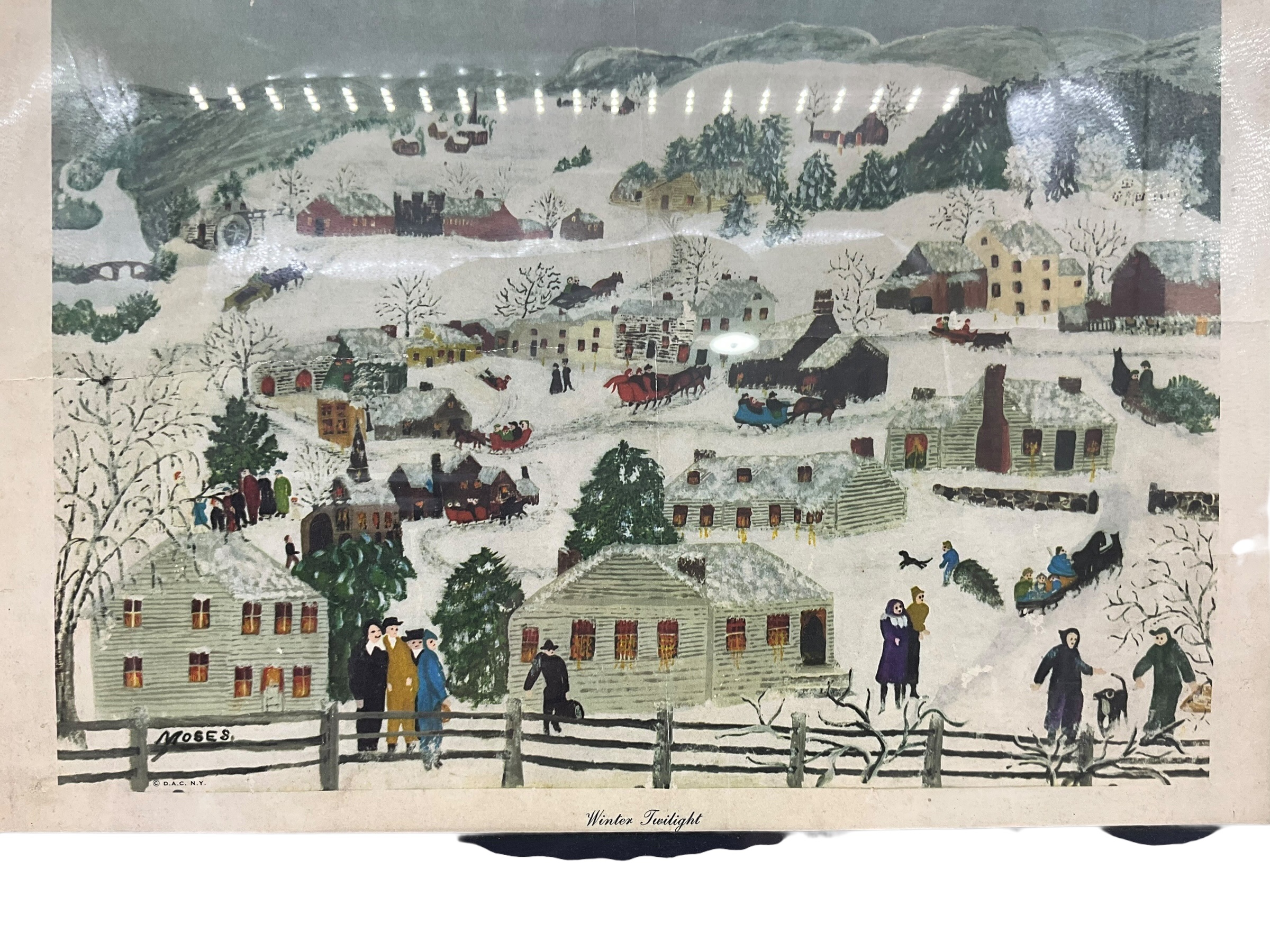 Grandma Moses Winter Twilight Lithograph
