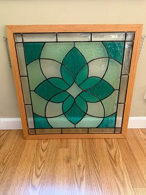 Leaded Stained Glass Window. Leaded stained glass window. Framed and ready to hang. Measures 