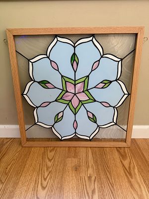 Leaded Stained Glass Window #2. Leaded stained glass window. Framed and ready to hang. Measures 