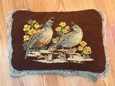 Vintage Hand Stitched Bird Pillow. Great condition. Measures 19" x 13".