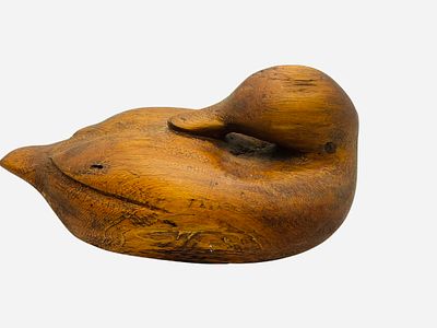 Carved Wooden Duck Signed On Bottom. 9 1/2 inches long
