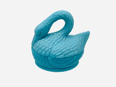 Blue Slag Glass Swan Dish With Lid. Good condition. 5 inches long.