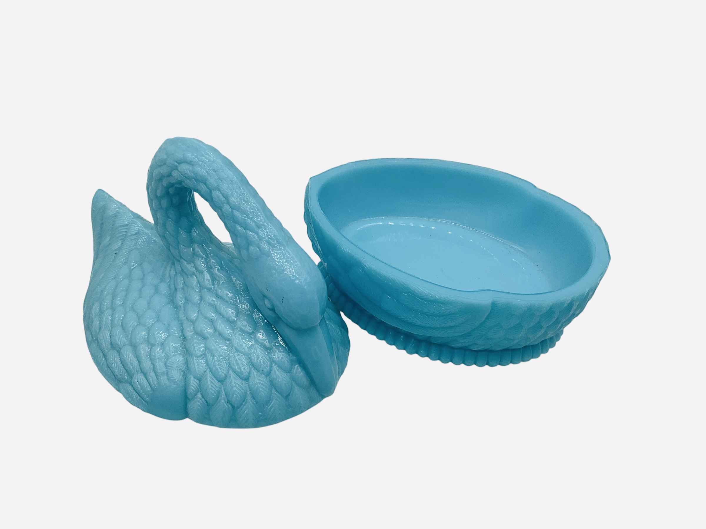 Blue Slag Glass Swan Dish With Lid