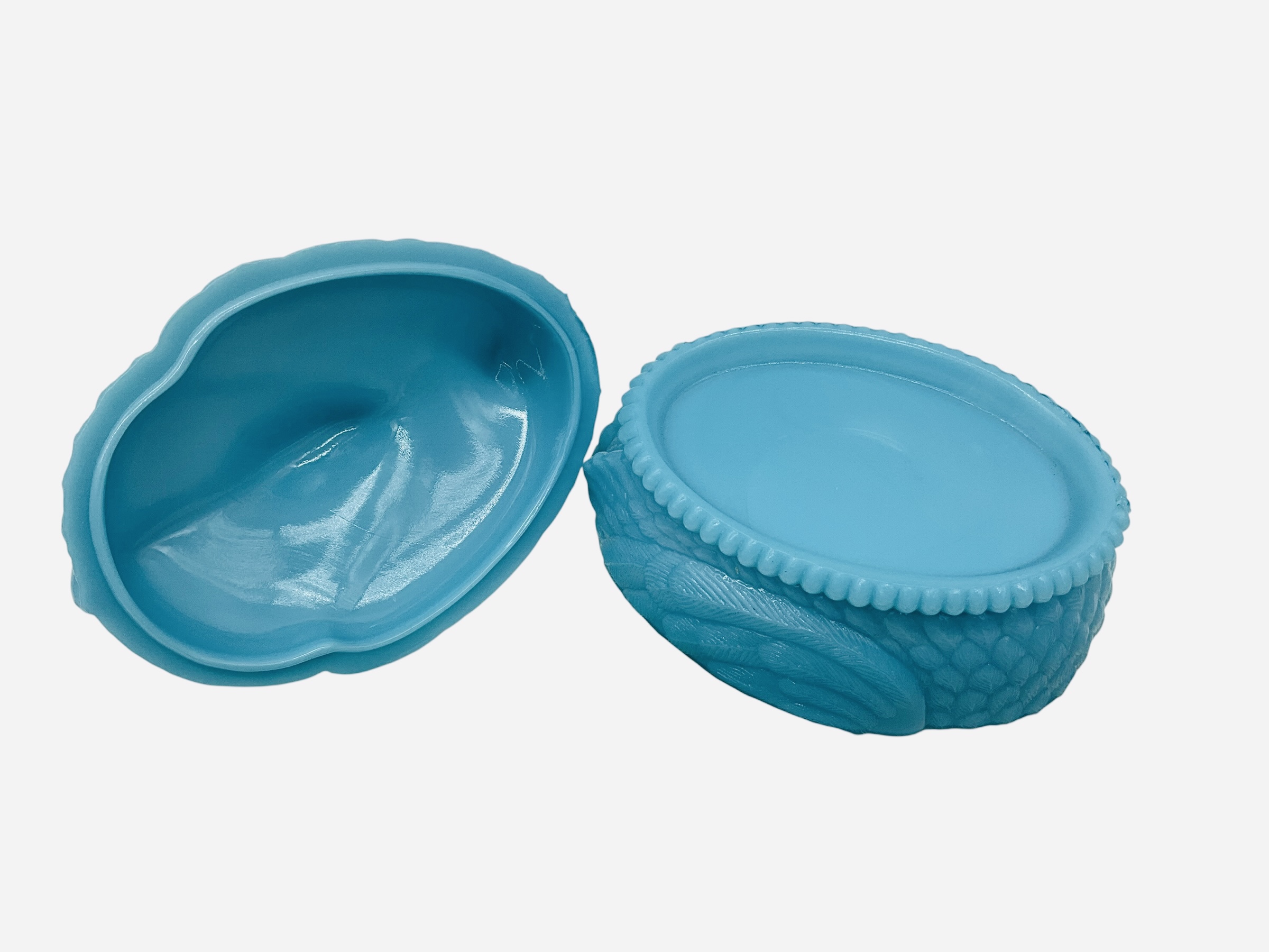 Blue Slag Glass Swan Dish With Lid