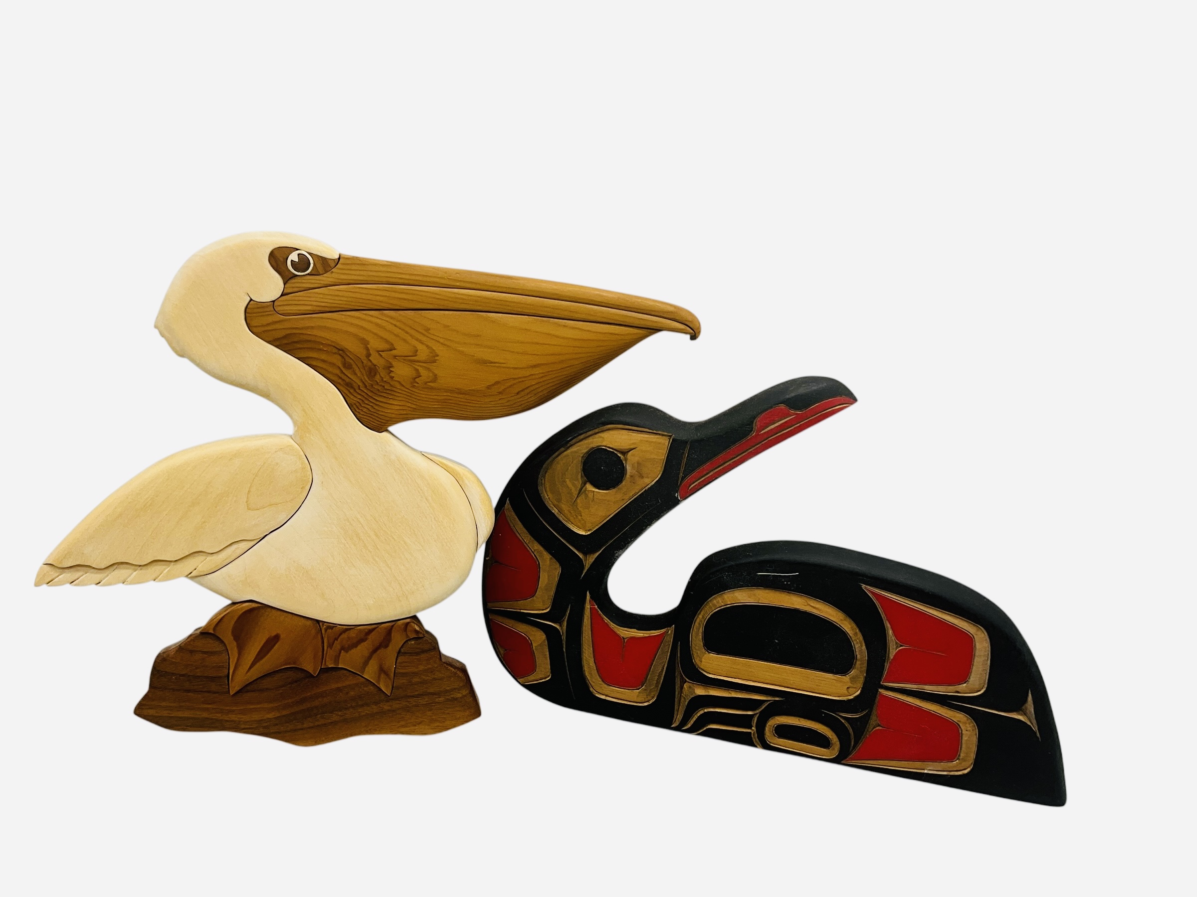 Two Wood Carved Birds - Joe Campbell & Other