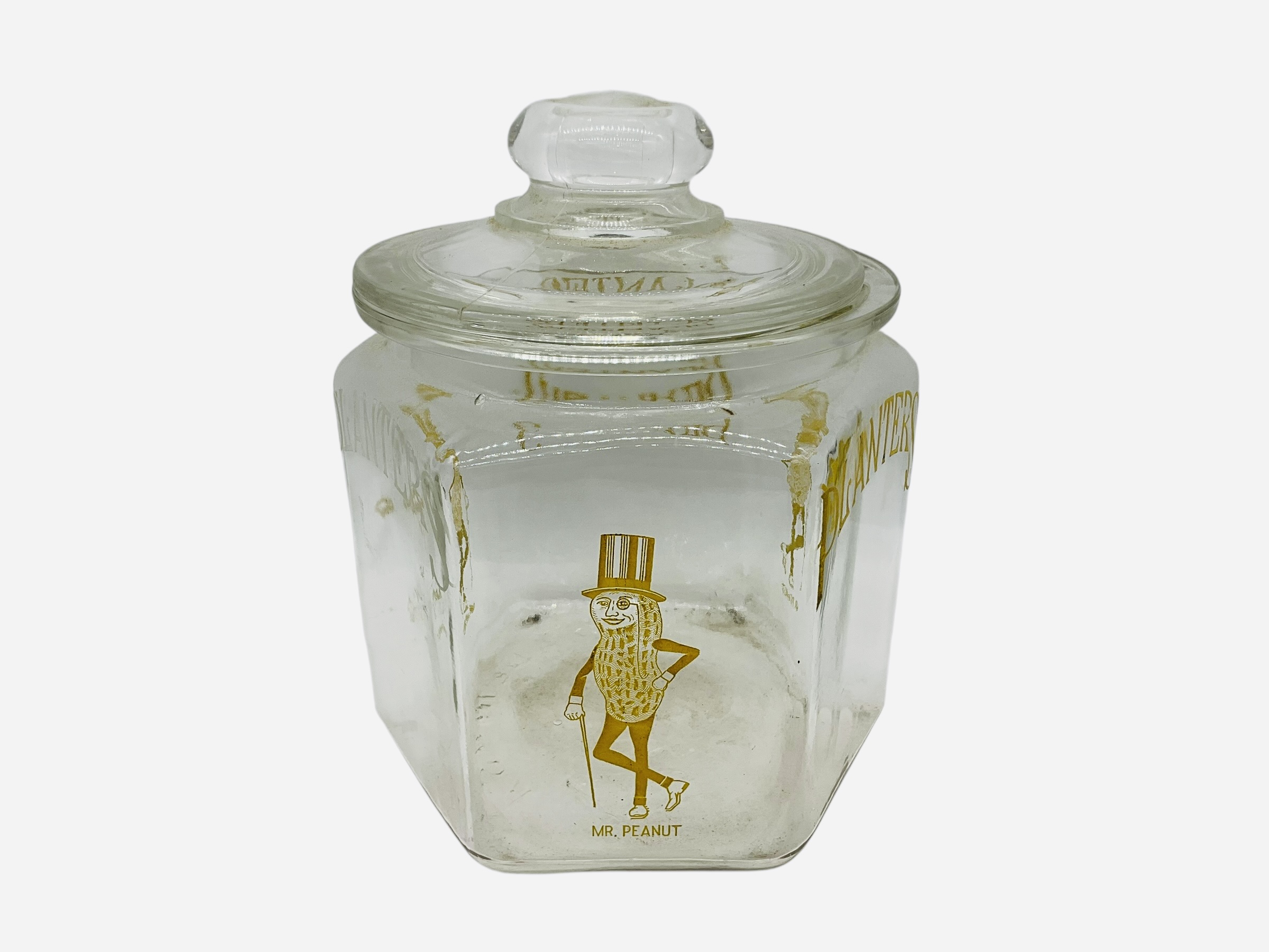 Mr. Peanut Hexagonal Glass Planters Jar w/ Lid