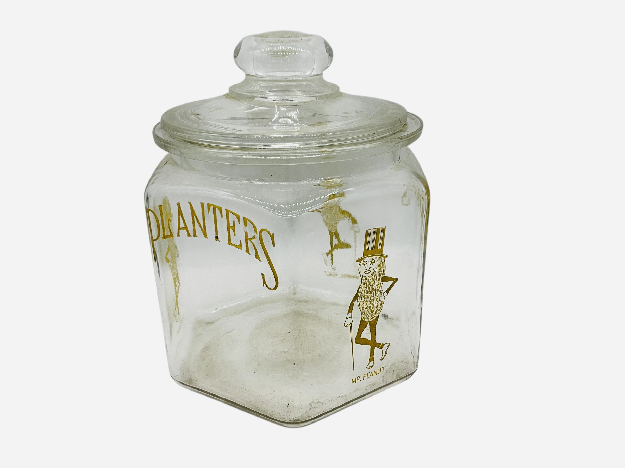Mr. Peanut Hexagonal Glass Planters Jar w/ Lid