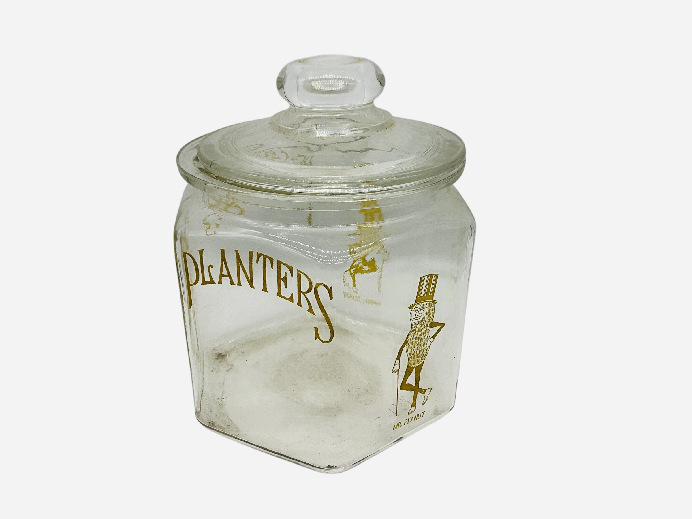 Mr. Peanut Hexagonal Glass Planters Jar w/ Lid