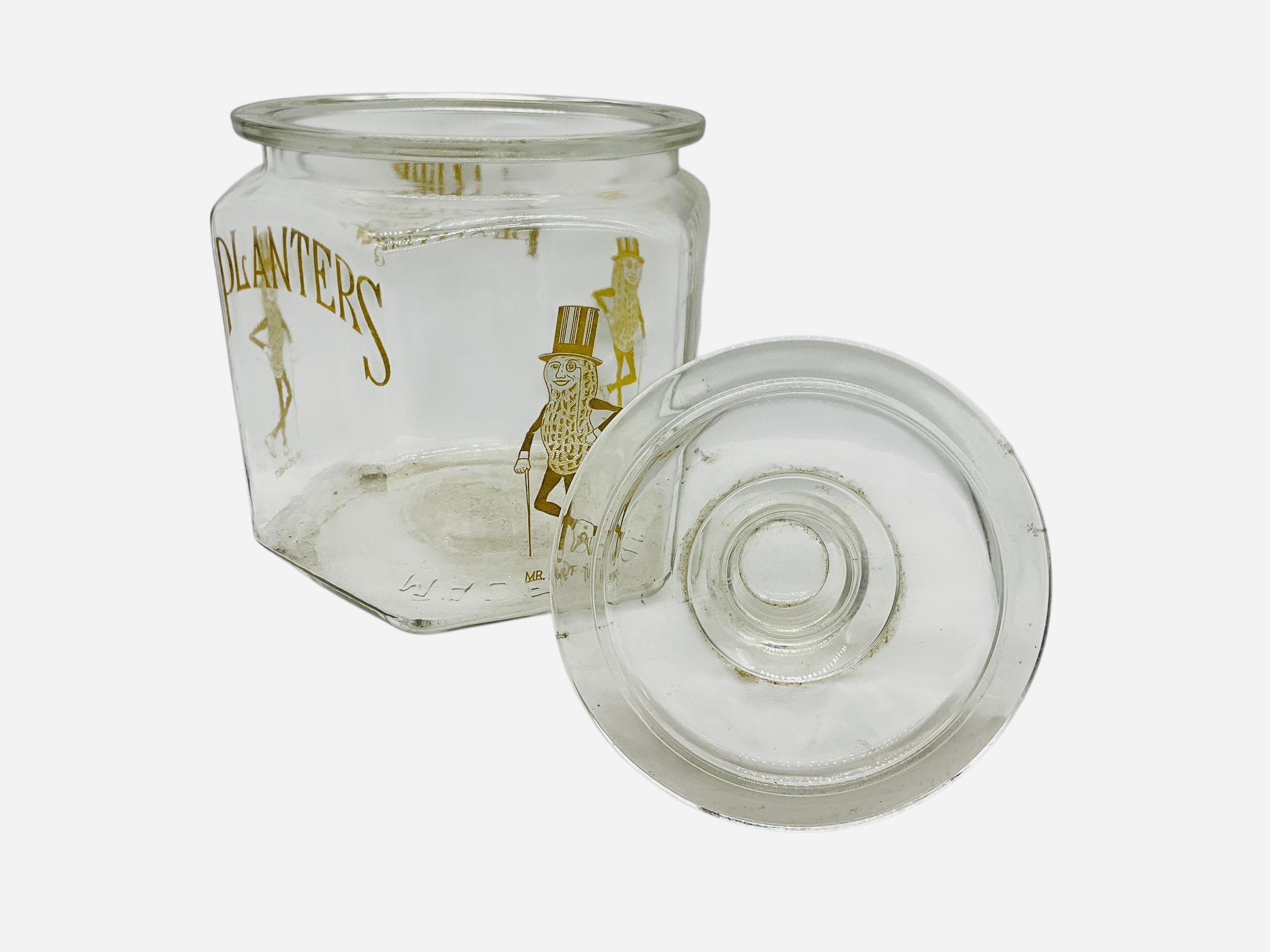 Mr. Peanut Hexagonal Glass Planters Jar w/ Lid