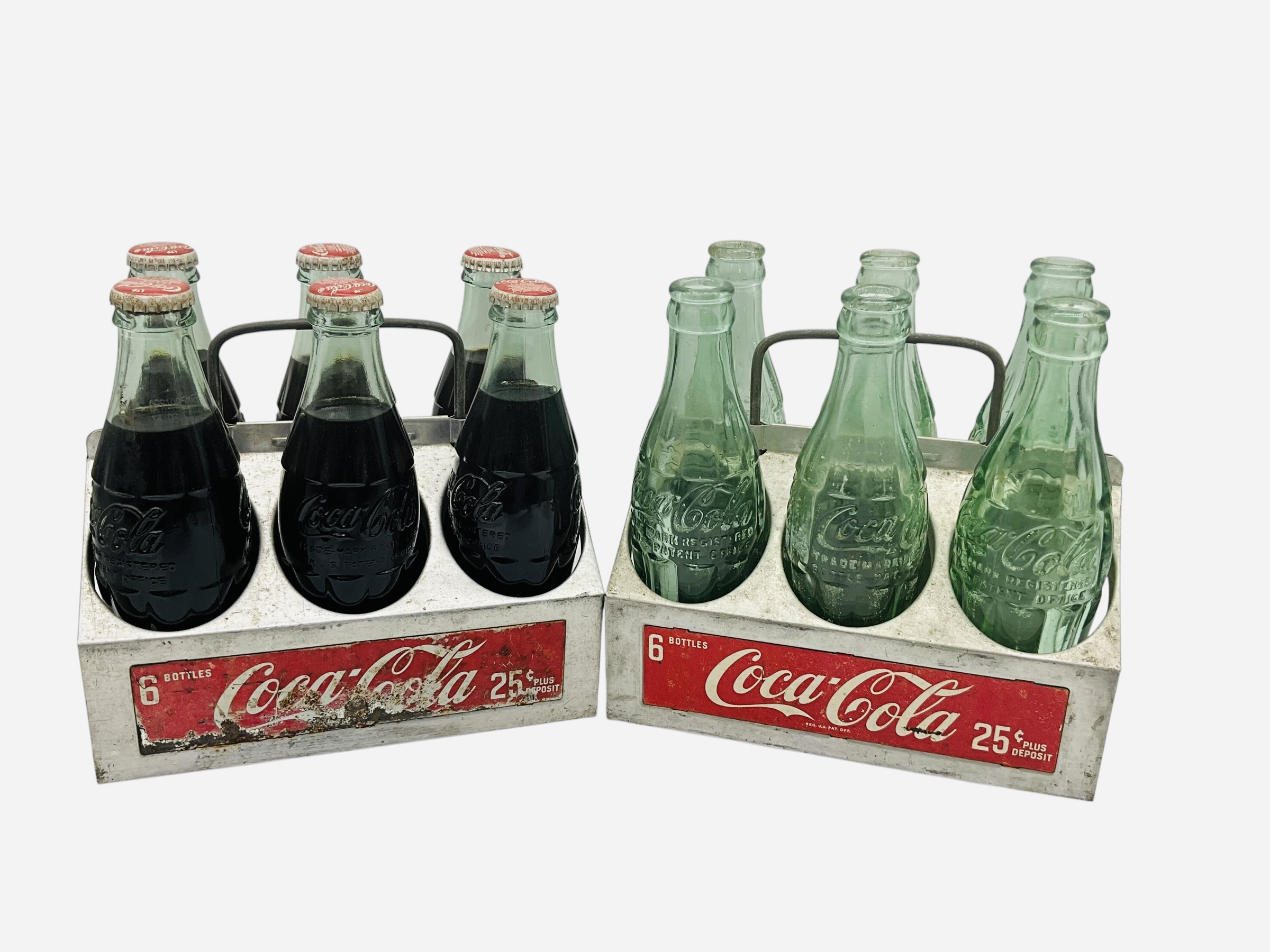 Pair Vintage Coca Cola Metal Carriers With Bottles