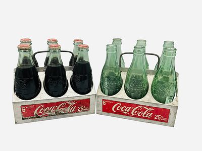 Pair Vintage Coca Cola Metal Carriers With Bottles. Good vintage condition.