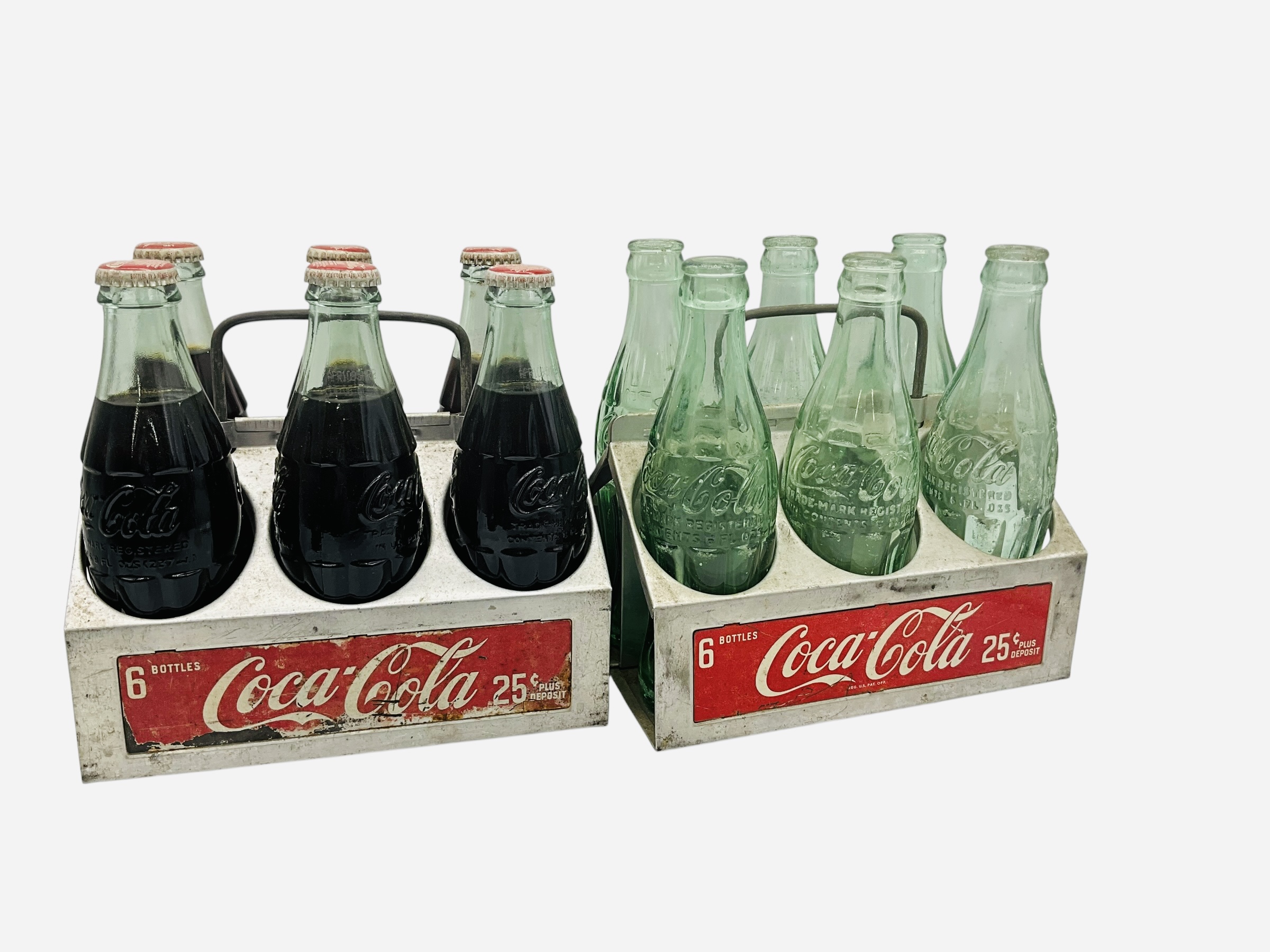 Pair Vintage Coca Cola Metal Carriers With Bottles