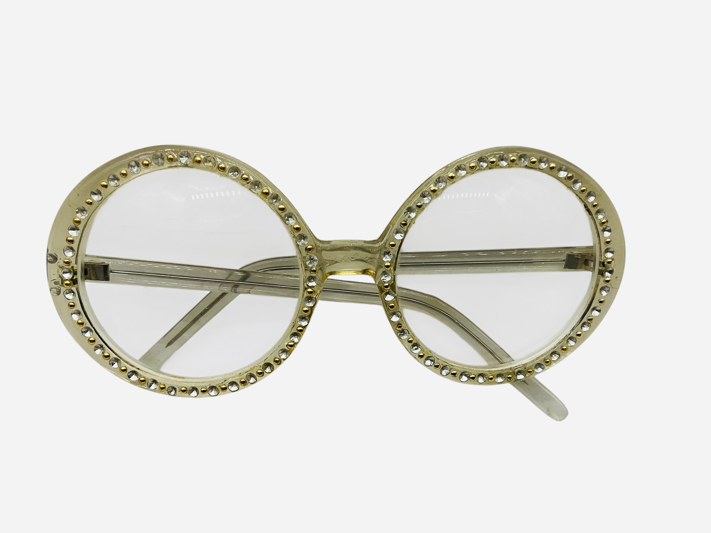 Vintage Round Transparent Frame Eyeglasses Elton John Bling