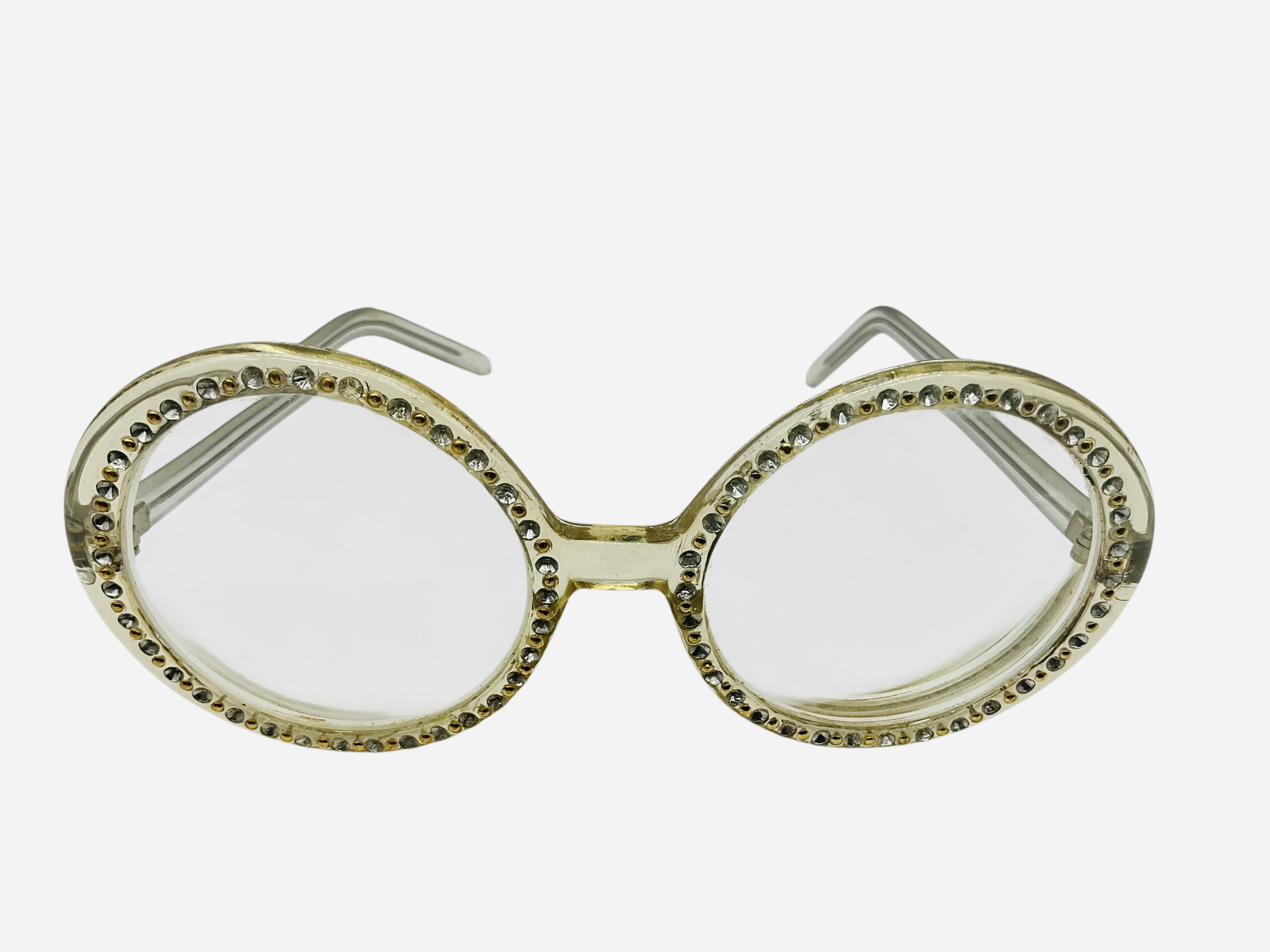 Vintage Round Transparent Frame Eyeglasses Elton John Bling