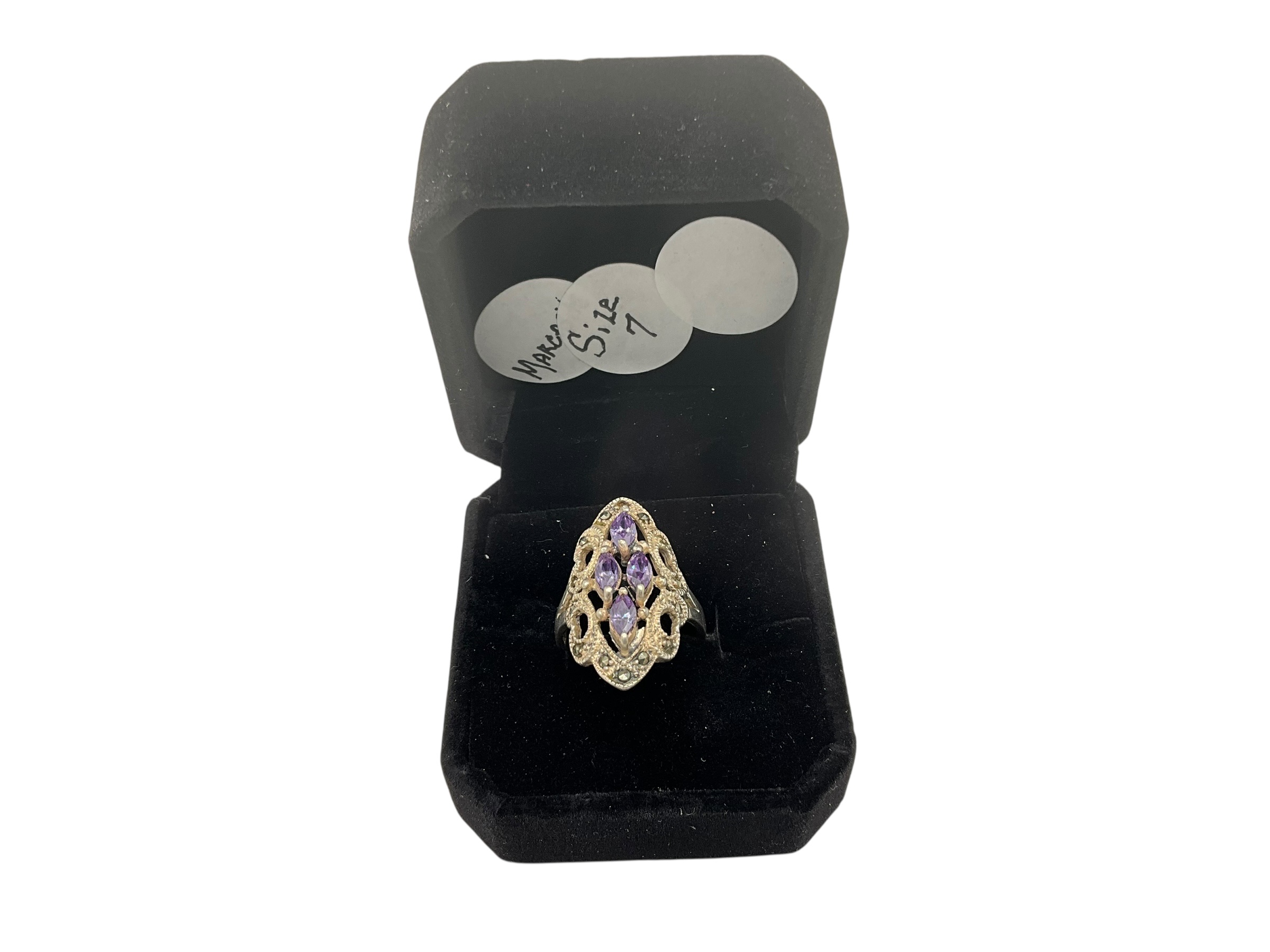 Sterling Silver Marcasite Amethyst Ring