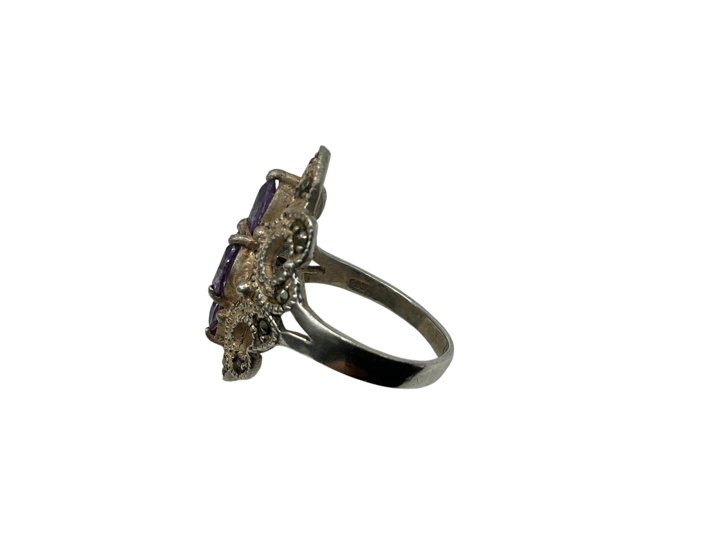Sterling Silver Marcasite Amethyst Ring