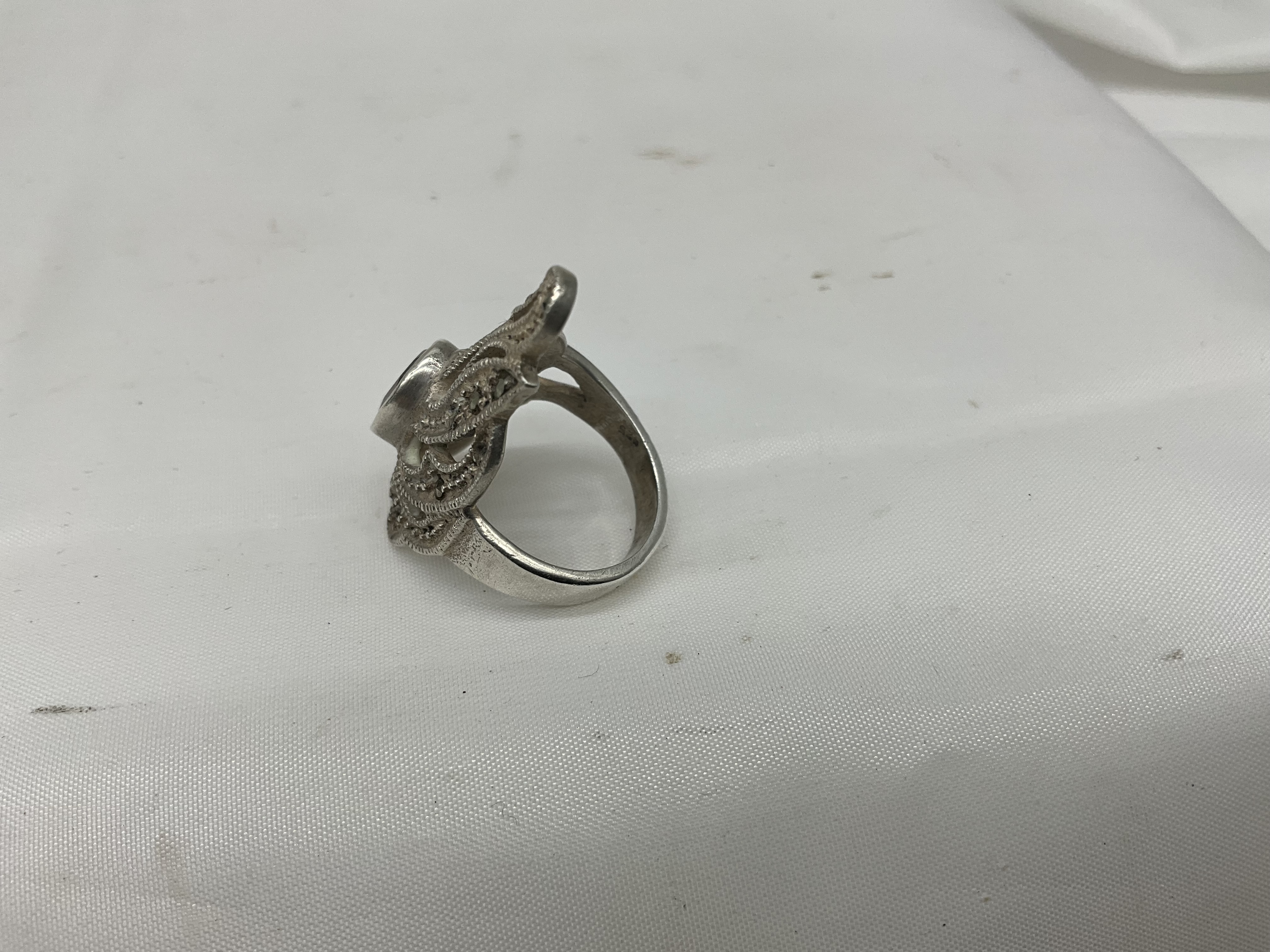 Sterling Silver Marcasite Ring w/ Red Stone